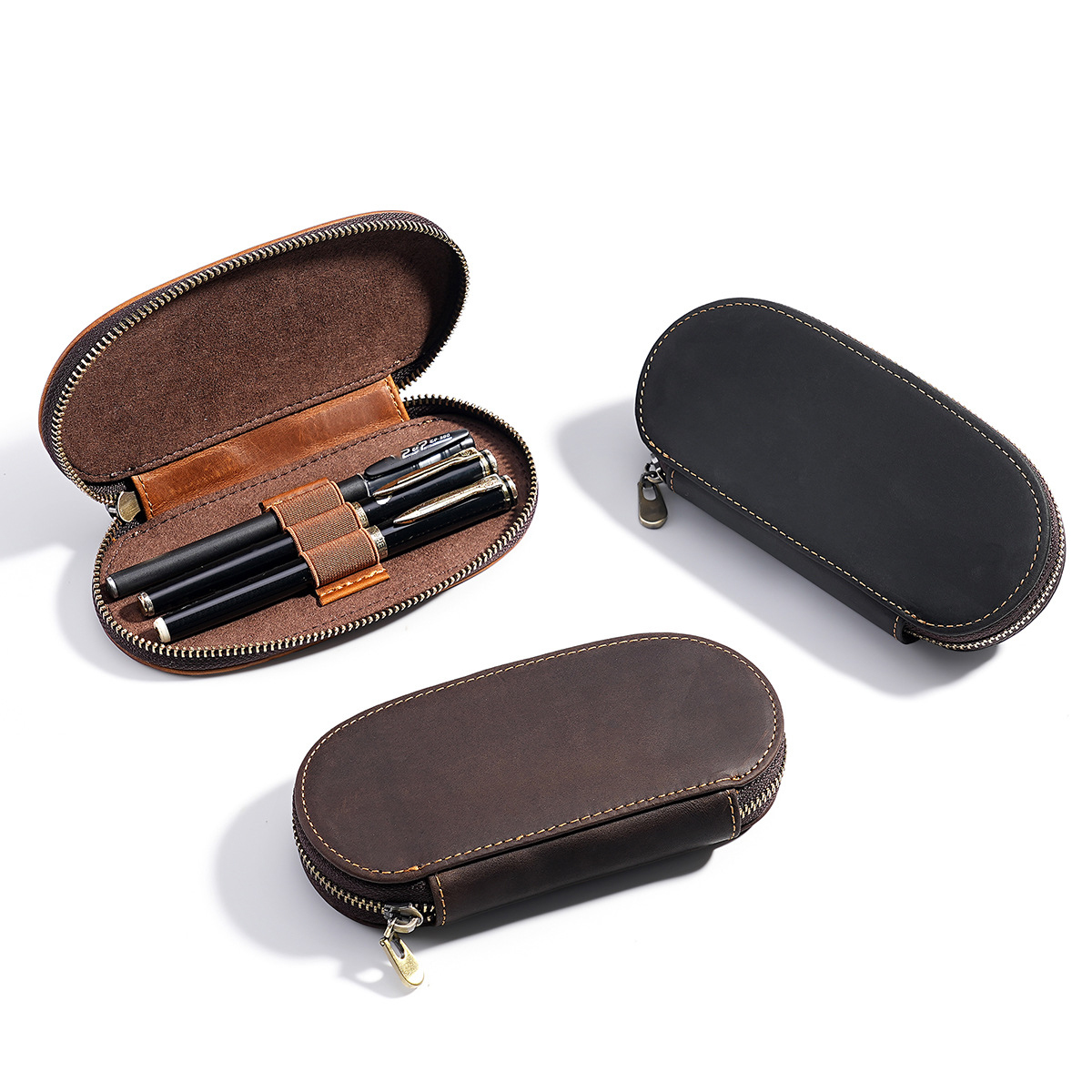 Leather Fountain Pen Case 3 Slots Pouch - Retro etui na długopisy z 3