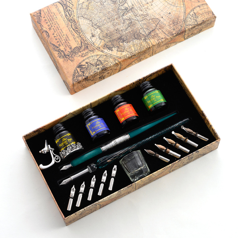 Glass Dip Pen Calligraphy Ink Set - Zestawy do kaligrafii z piórami do