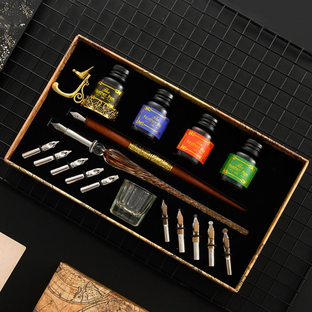 Glass Dip Pen Calligraphy Ink Set - Zestaw do kaligrafii: pióro wieczne z