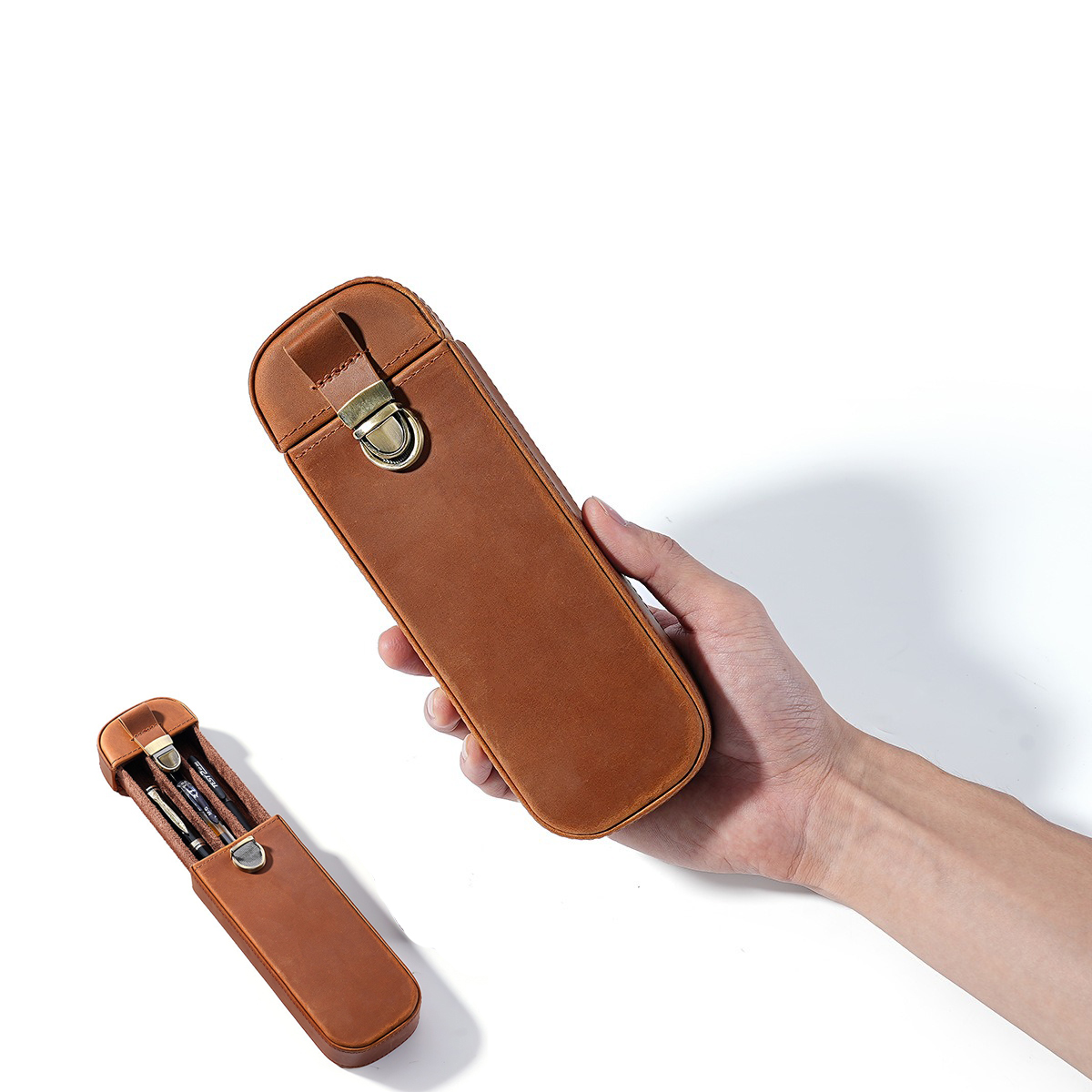 Leather Fountain Pen Case 3 Slots Pouch - Etui na pióra z pełnoziarnistej skóry
