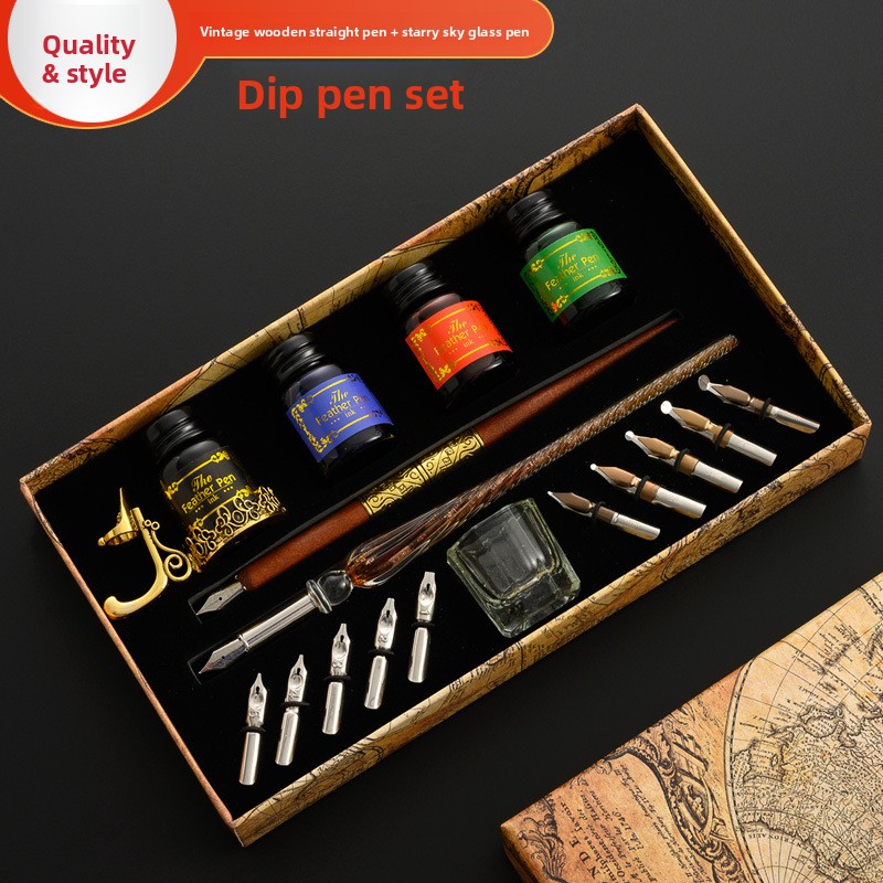 Glass Dip Pen Calligraphy Ink Set - Zestaw do kaligrafii z piórem szklanym